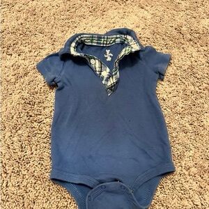 Infant Blue Bodysuit with Checkered Collar